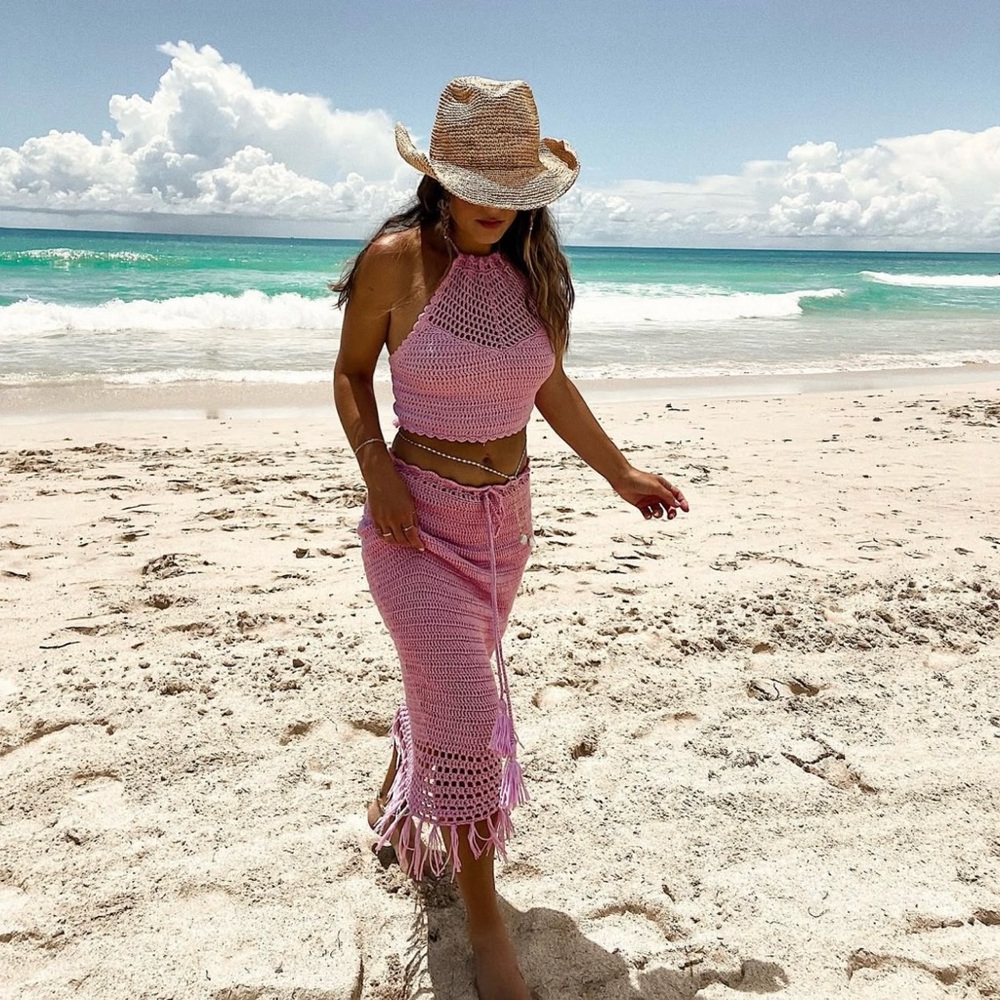 Vici Pink Crochet Skirt Set